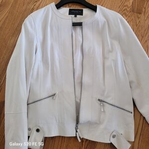 Gorgeous Lafayette 148 Ivory Leather Zip Blazer.  Sz 16